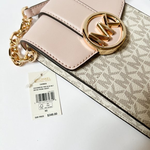 Michael Kors Carmen Small MINI Phone Crossbody Bag MK Vanilla Pink - Picture 7 of 8